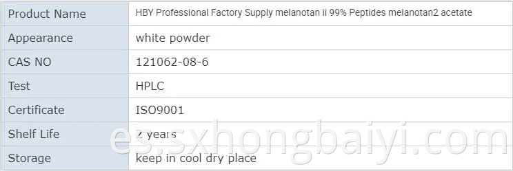 Suministro de fábrica MT2, MT 2, MT-2, MT2 MT-II Powder con 99% de pureza melanotan2